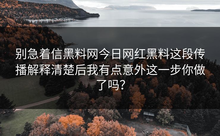 别急着信黑料网今日网红黑料这段传播解释清楚后我有点意外这一步你做了吗？