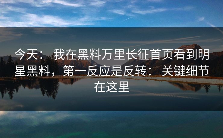 今天： 我在黑料万里长征首页看到明星黑料，第一反应是反转： 关键细节在这里