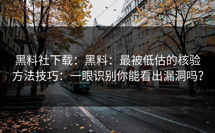 黑料社下载：黑料：最被低估的核验方法技巧：一眼识别你能看出漏洞吗？