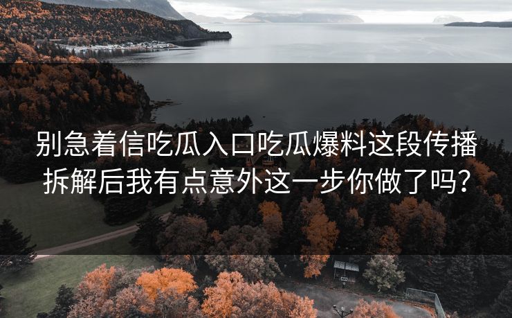 别急着信吃瓜入口吃瓜爆料这段传播拆解后我有点意外这一步你做了吗？